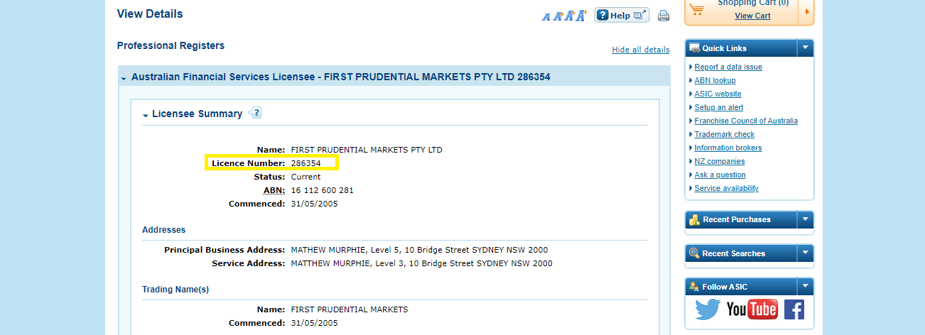 ASIC Regulated Forex Broker's Details