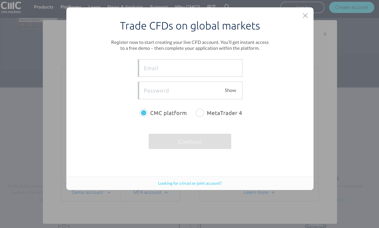 Create Account with CMC Markets