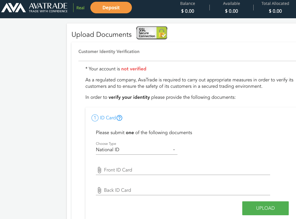 AvaTrade Upload Documents for Verification