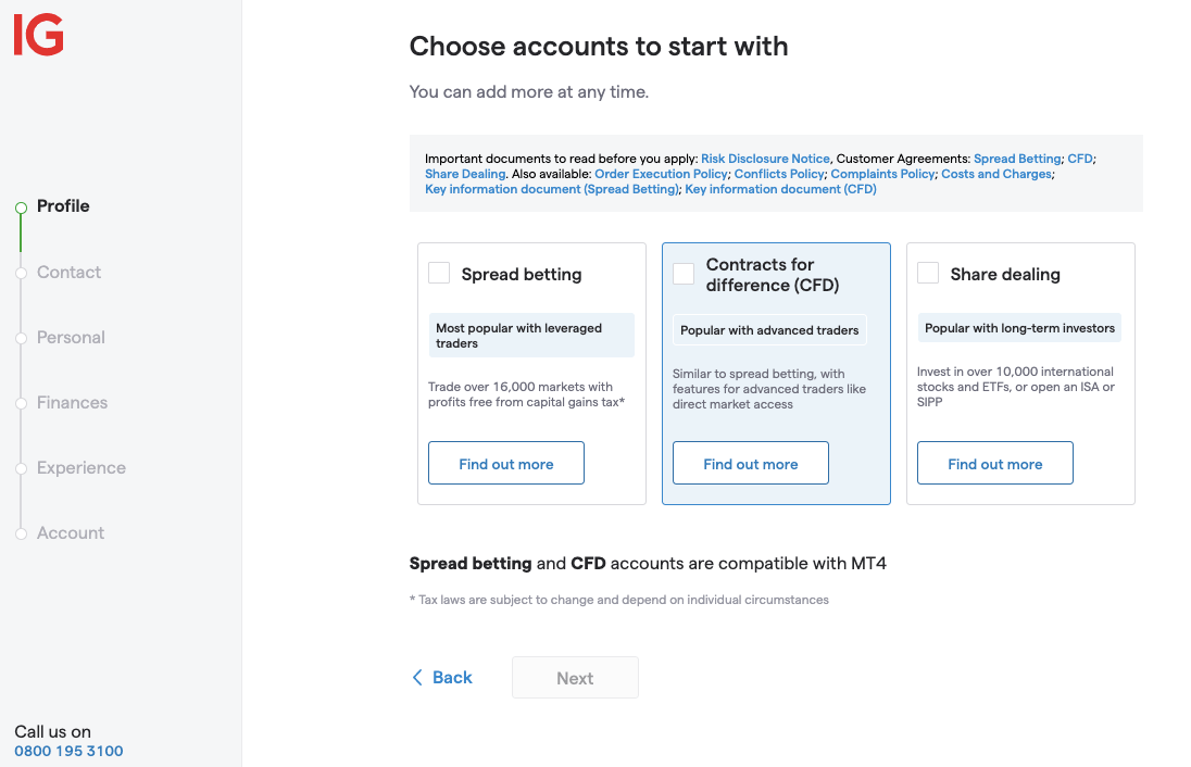 Choose FX Account Type