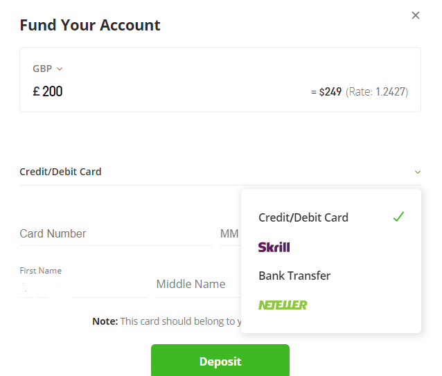 eToro Payment Methods