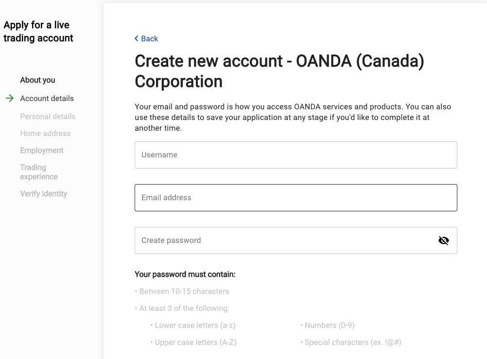 Open Account with OANDA Canada