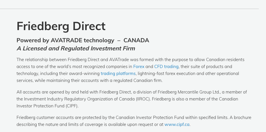 AvaTrade Canada Regulation as Friedberg Direct