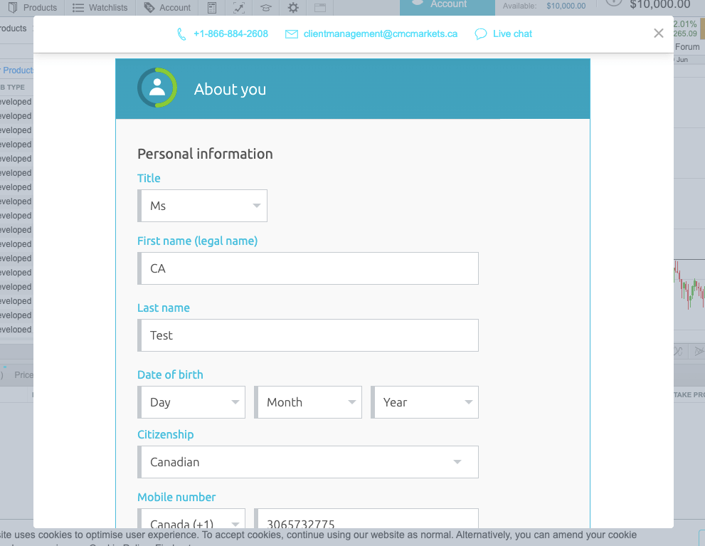 CMC Markets New Account Requirement