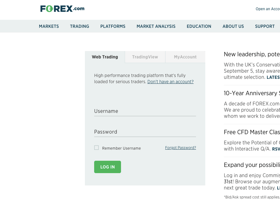 Log in to Forex.com