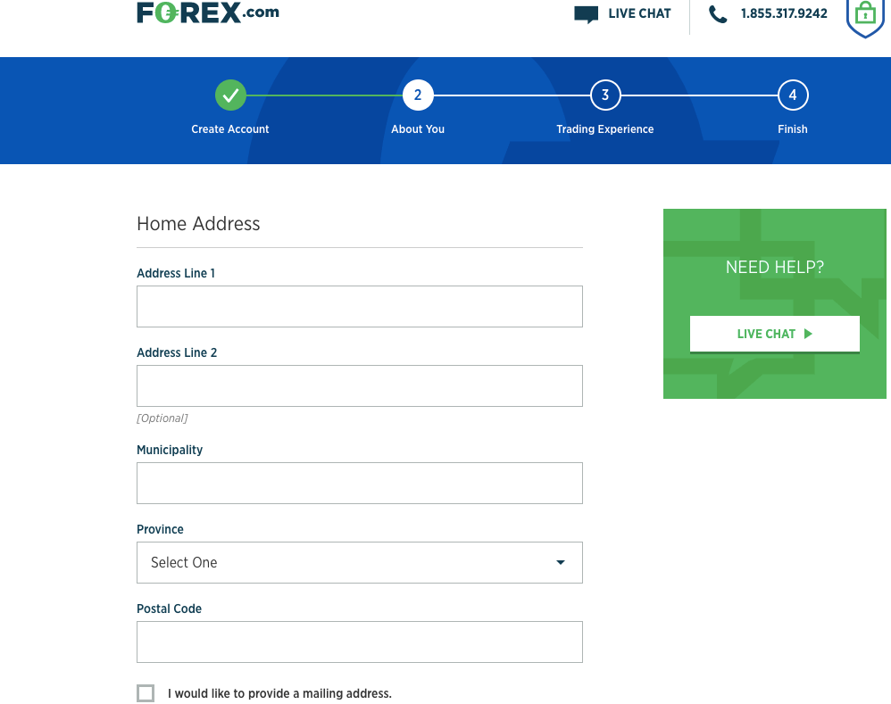 User Address on Forex.com
