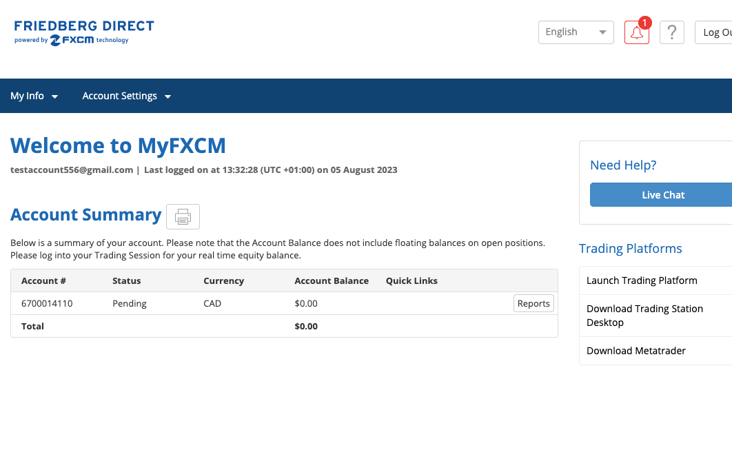 FXCM Account Dashboard