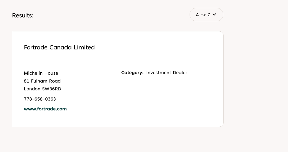 Fortrade Canada Regulation by CIRO