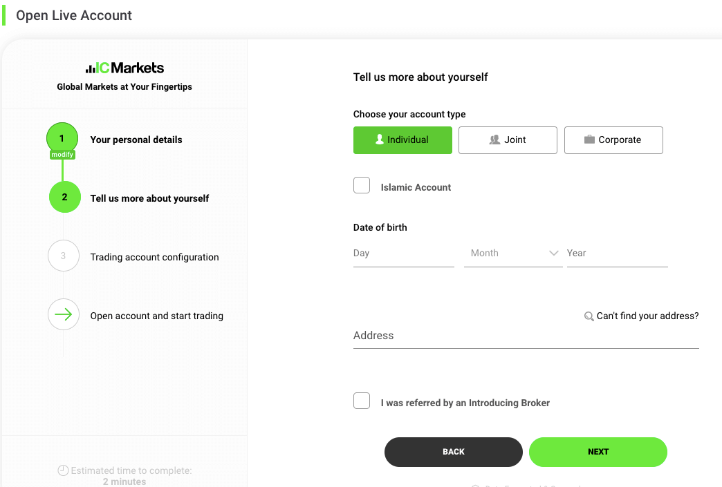 Open Account with IC Markets