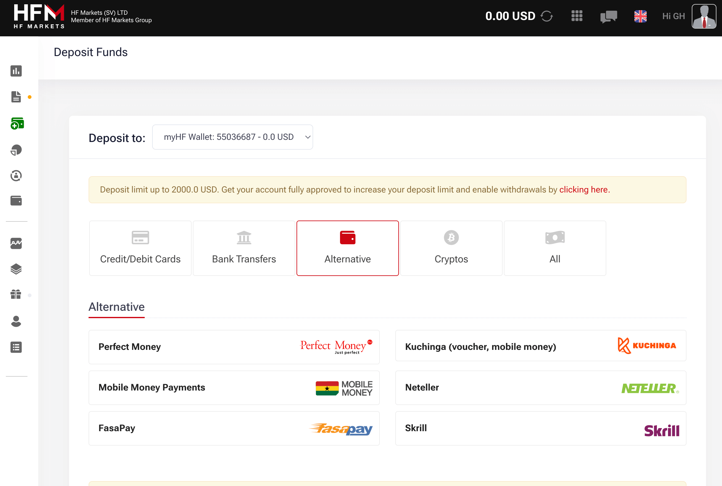 HF Markets Funds Deposit