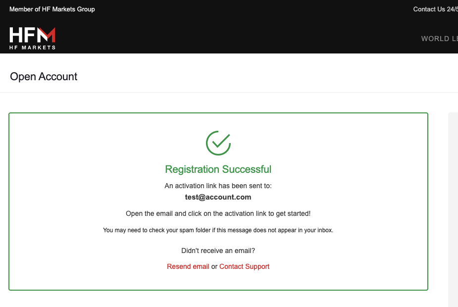 HF Markets Account registration