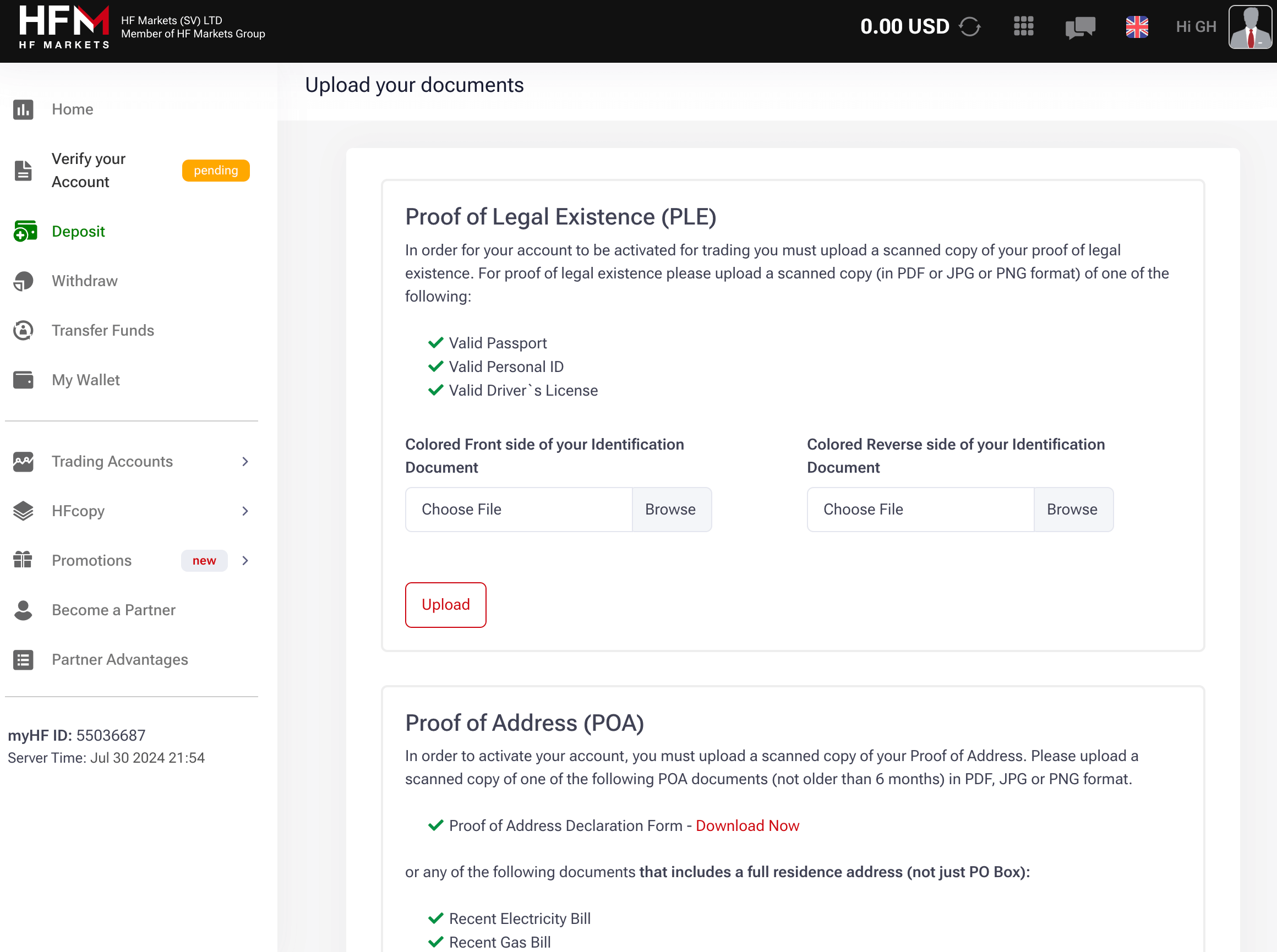 Activate HF Markets Accounts