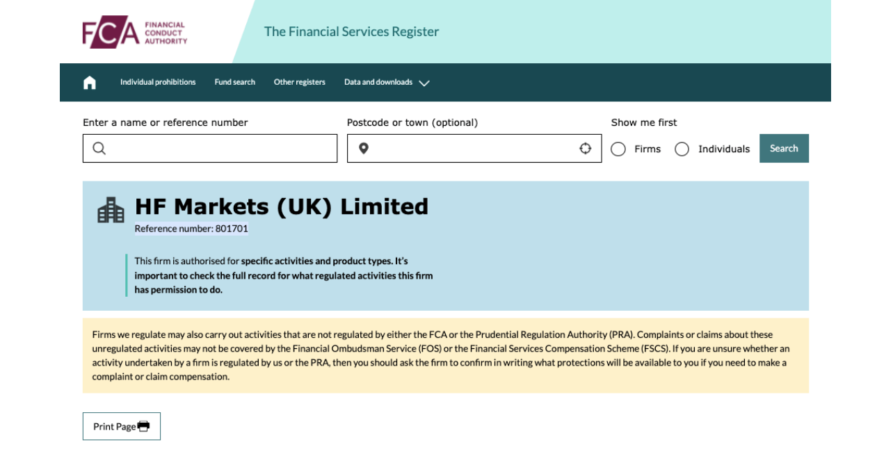 HF Markets Review Regulation FCA