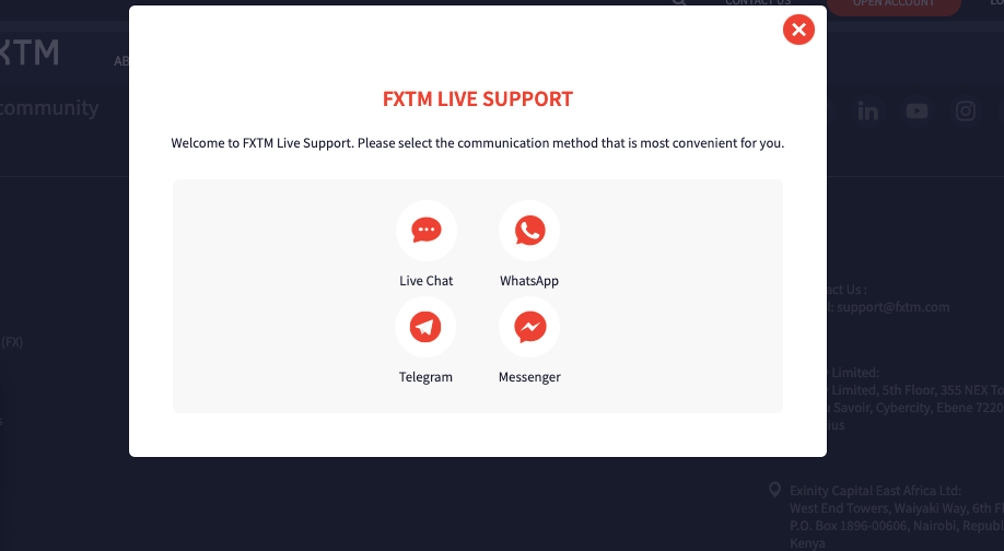 FXTM online chat support
