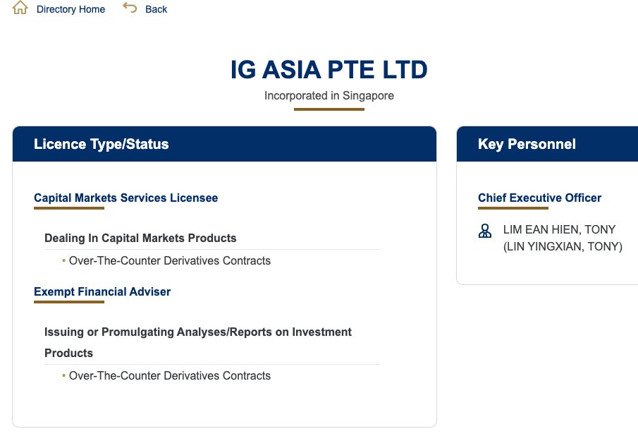 IG Markets Regulation in Singapore