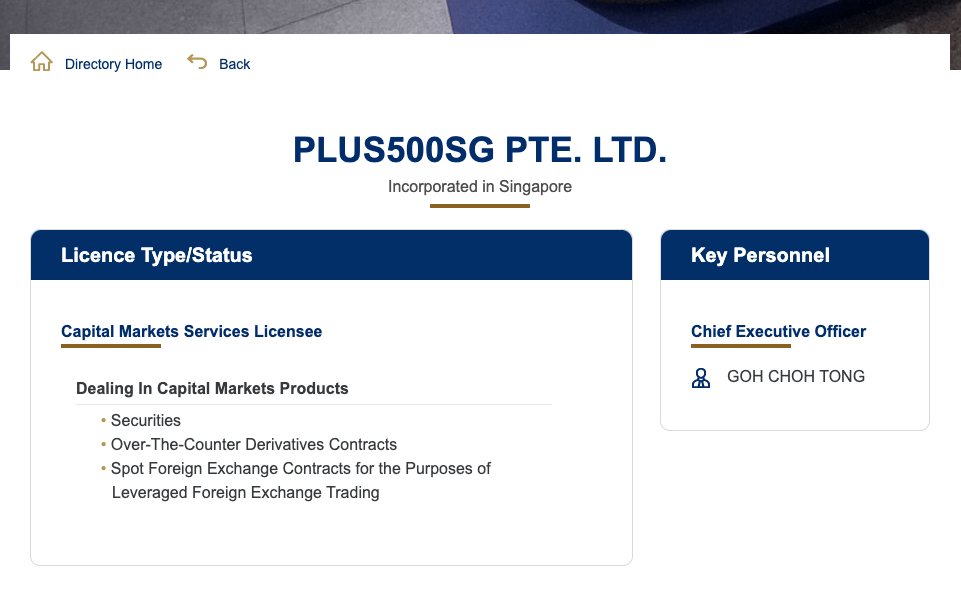 Plus500 License in Singapore