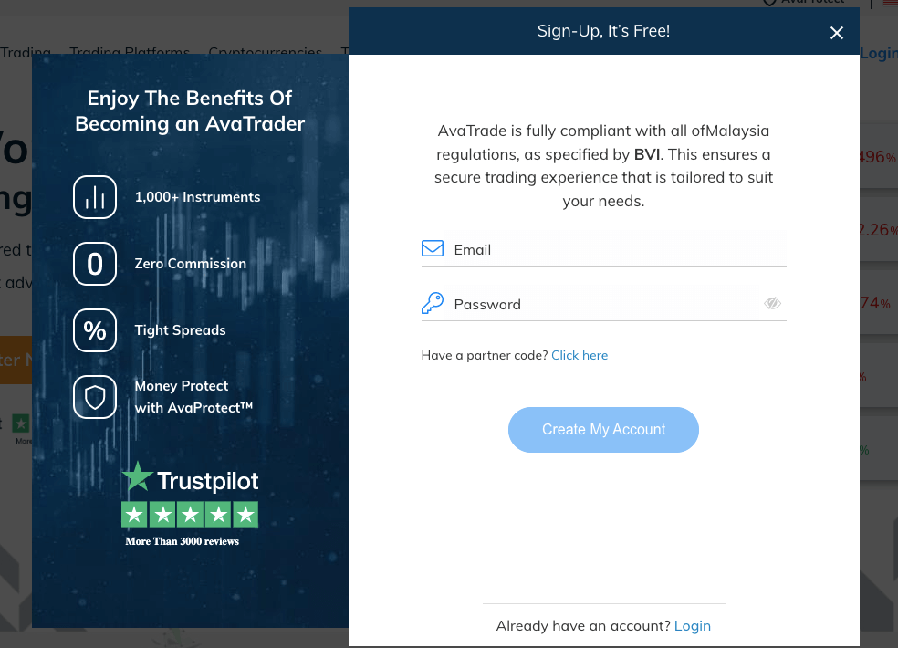 Signup with AvaTrade Malaysia