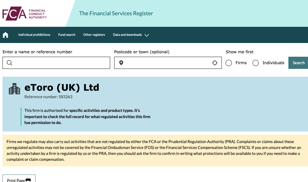 eToro UK Authorisation with FCA