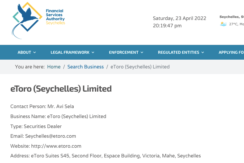 eToro License in Seychelles