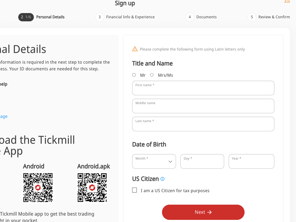 Open Account with Tickmill