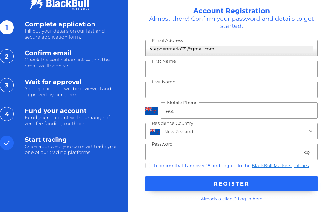 Register Account on BlackBull Markets