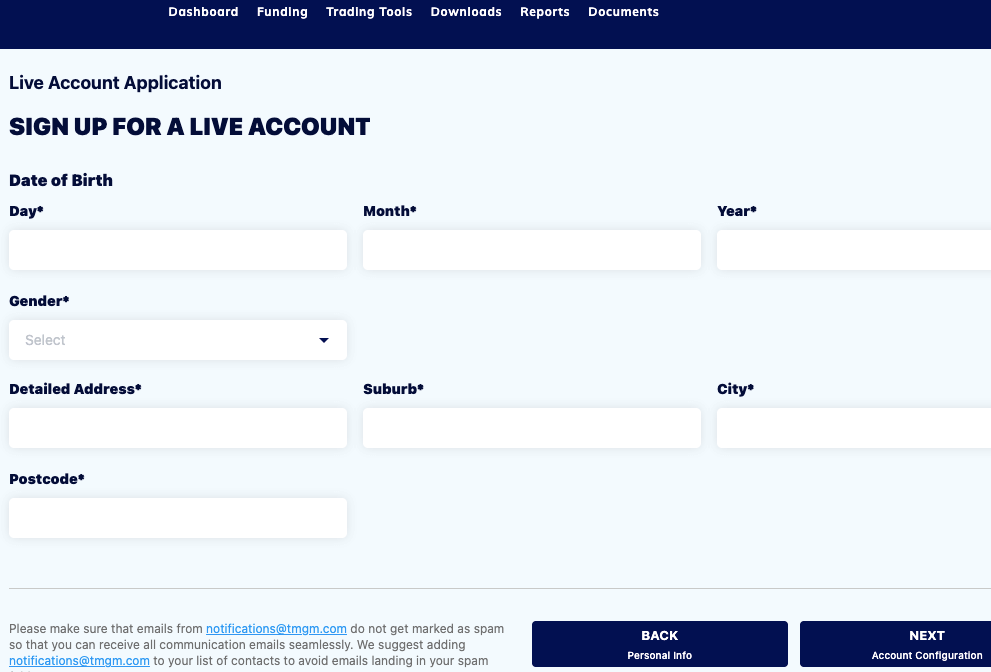 Register Account on TMGM