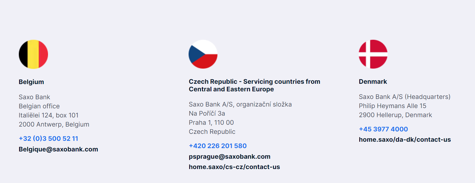 Saxo Contact Details