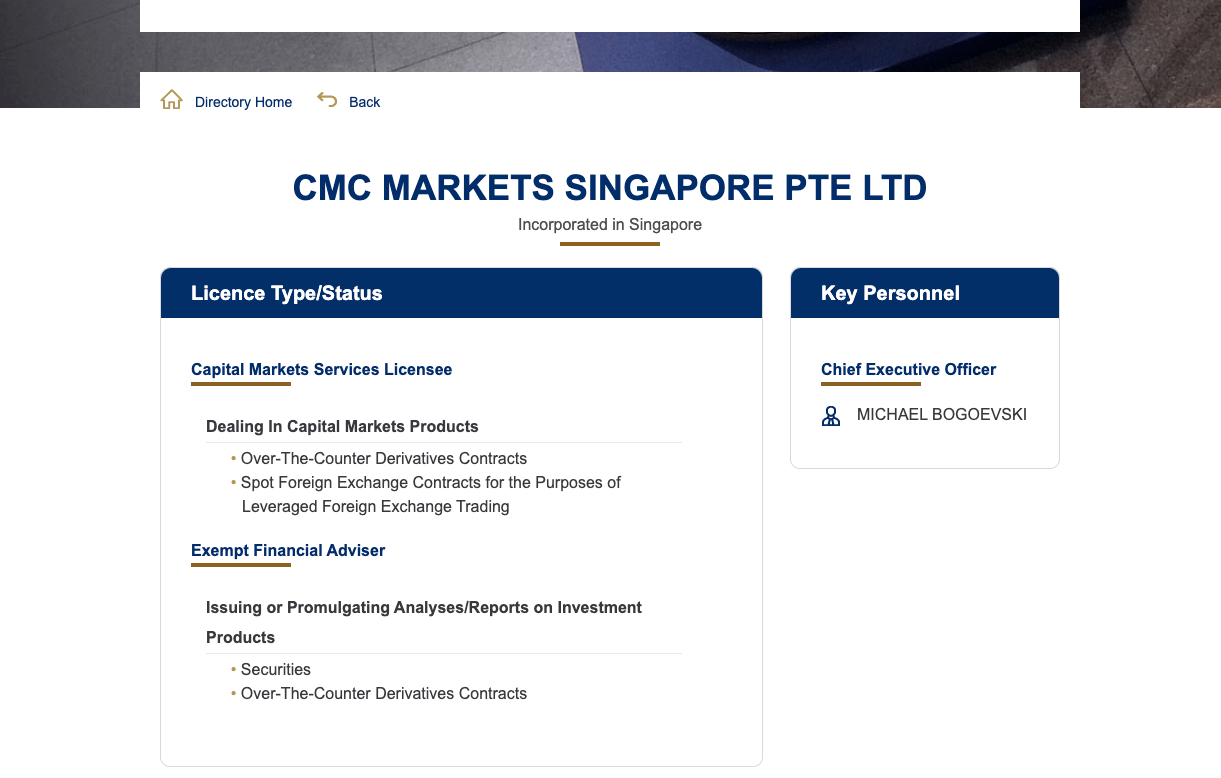 CMC Markets License in Singapore