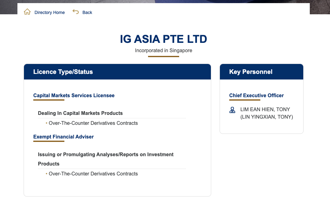 IG Markets License in Singapore