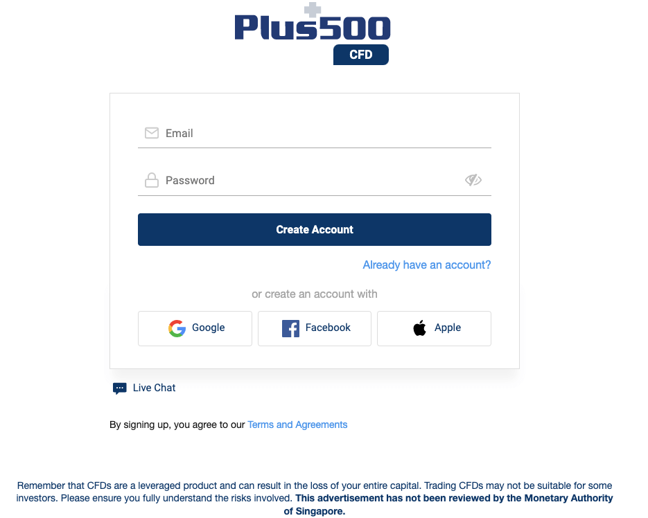 Create Account on Plus500 Singapore