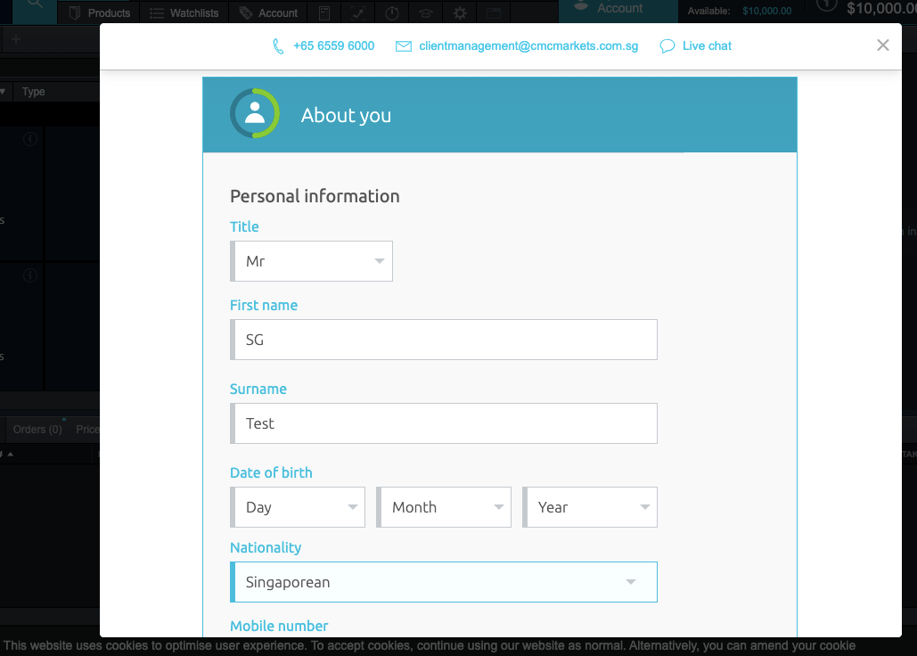 CMC Markets New Account Requirement