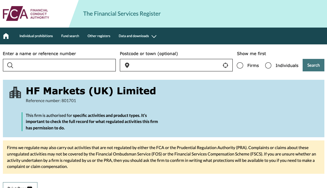 Example of Forex Broker regulation with FCA