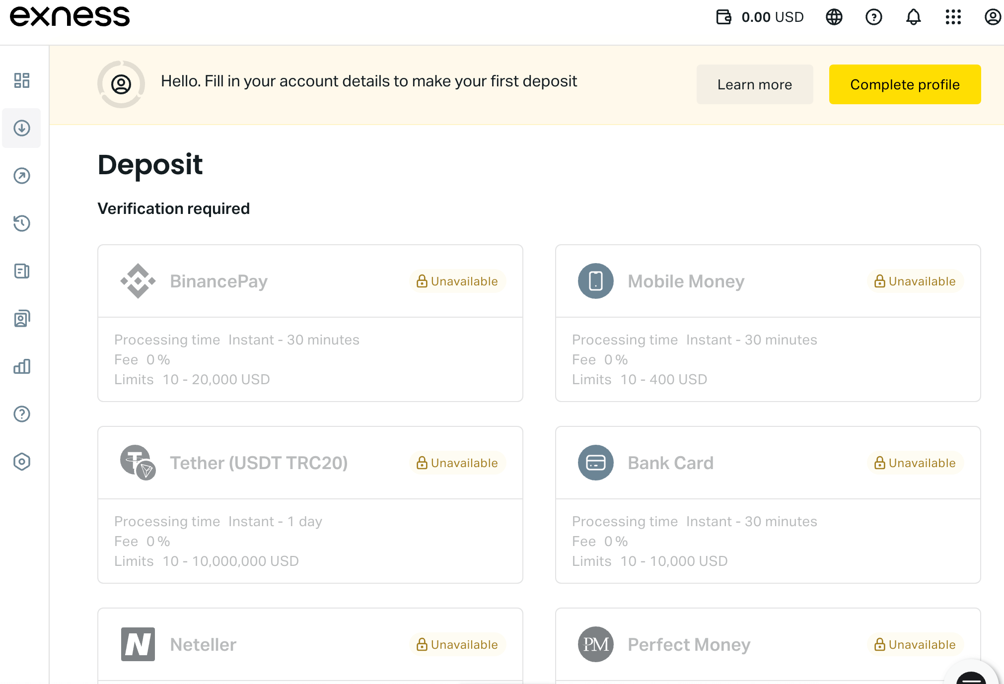 Exness Payment Methods