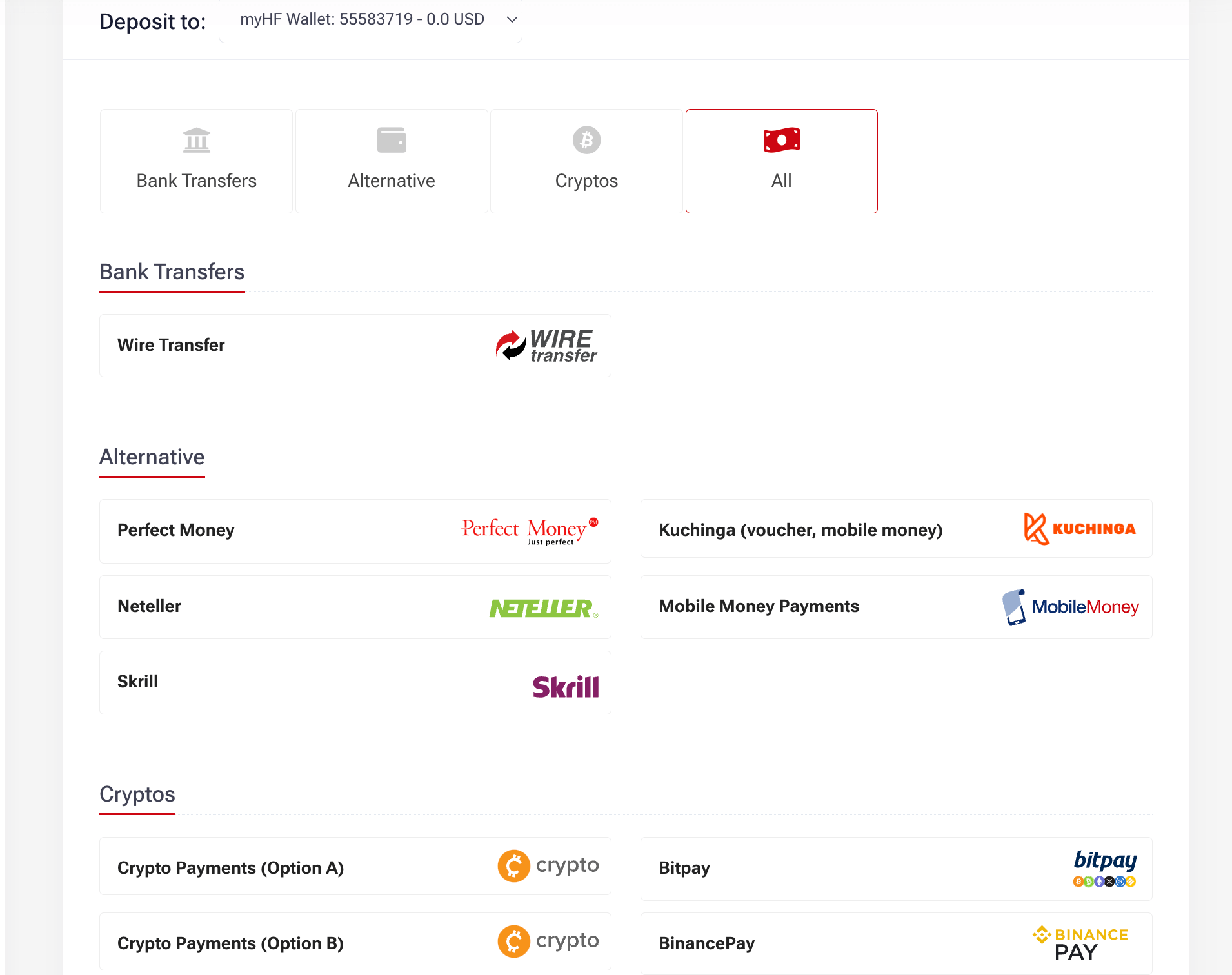 Deposit Funds on HF Markets