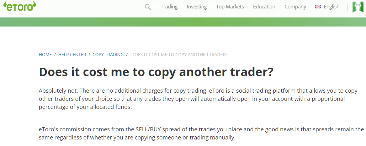 eToro Copy Trading Charges