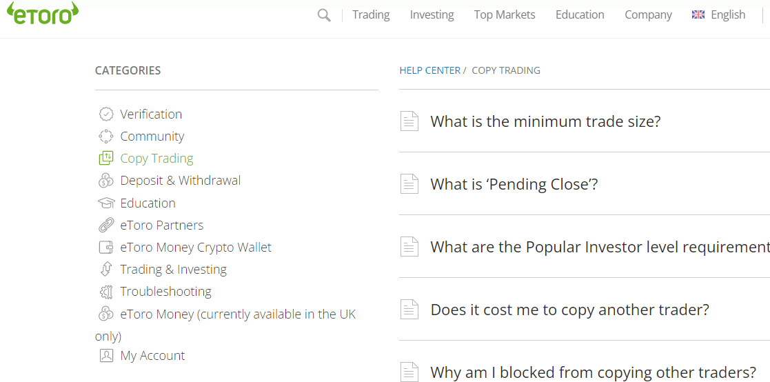 eToro Copy Trading Help Center
