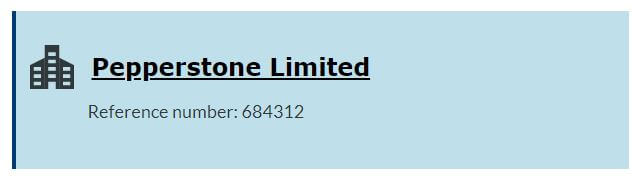 FCA reference number example for Pepperstone Forex Broker