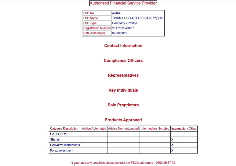 Tickmill License in South Africa