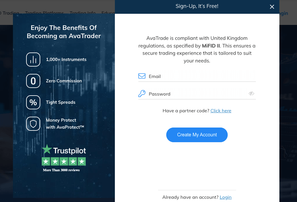Signup with AvaTrade UK