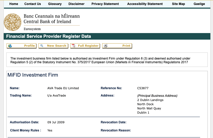 AvaTrade Ireland License