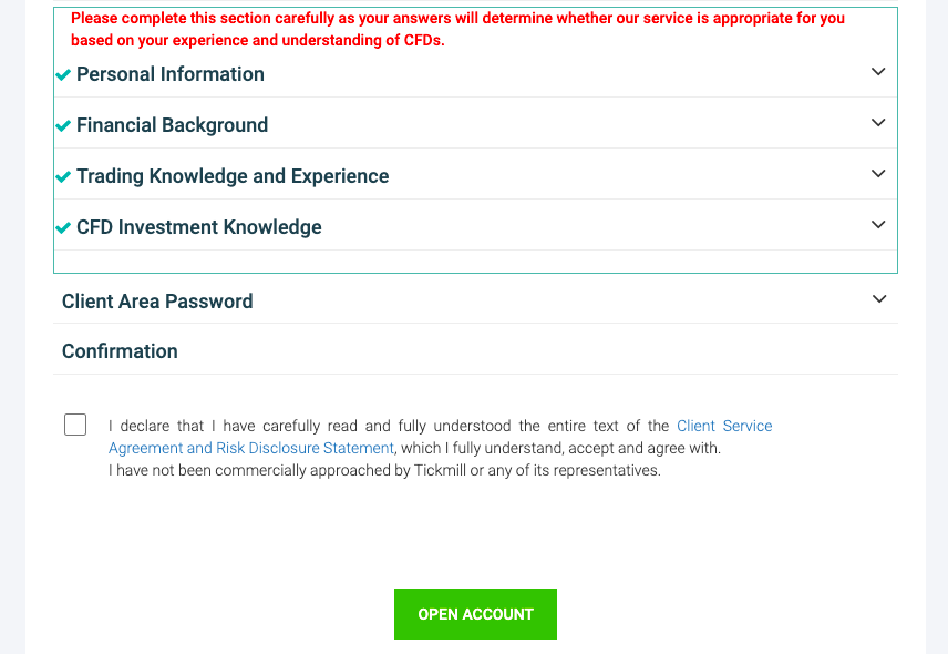 Register Tickmill Account information