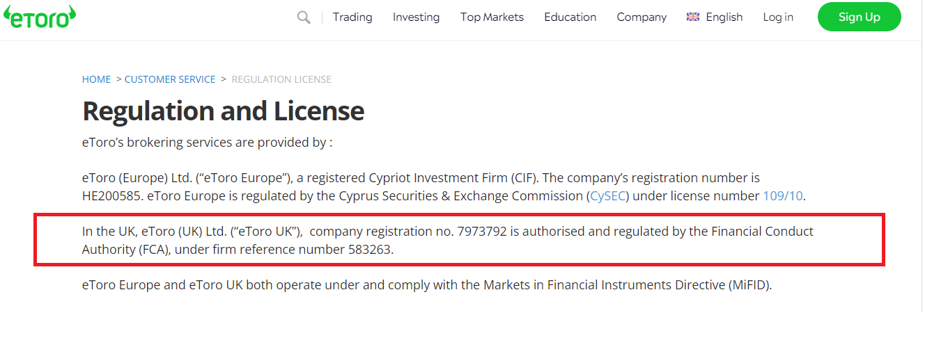 eToro UK Regulation