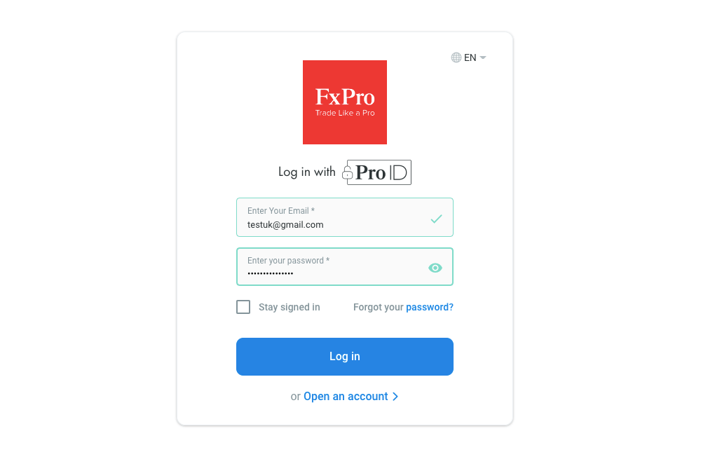 Log in to FxPro