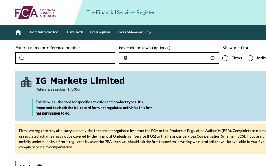 IG Markets UK FCA Regulation