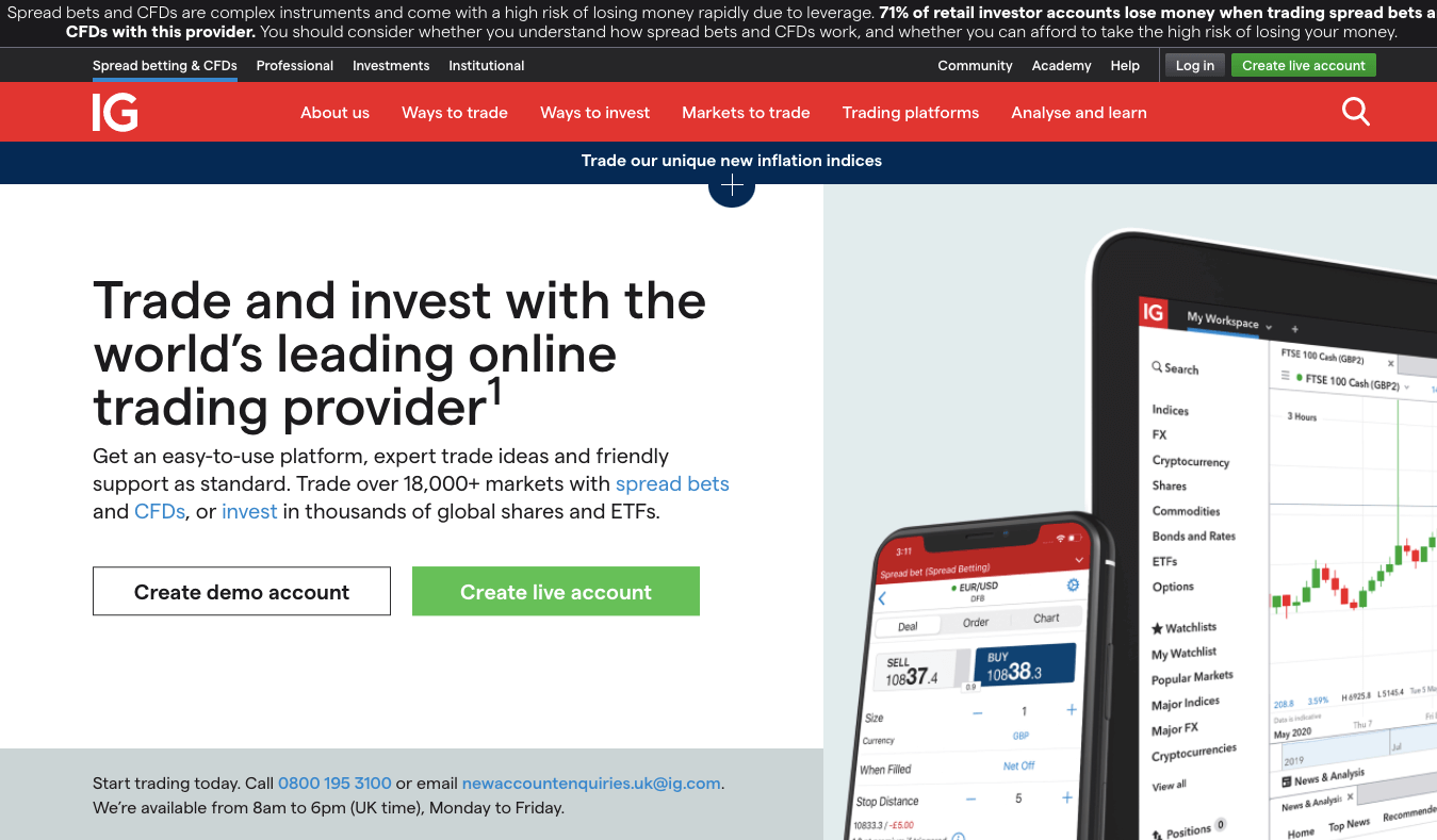 IG Markets UK Website Homepage