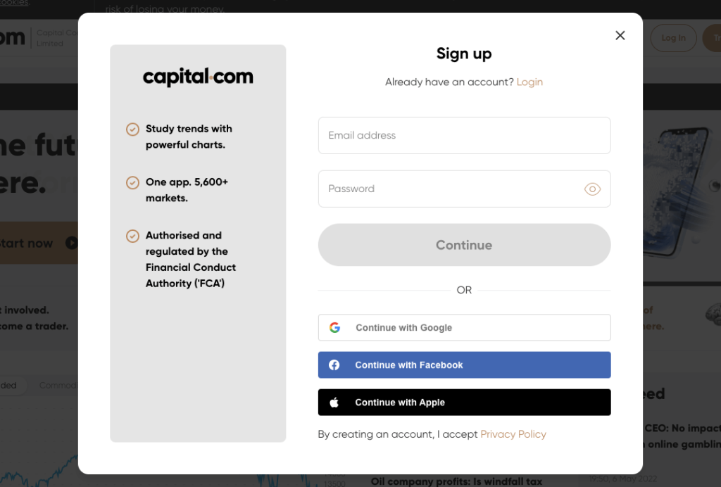 Create Account on Capital.com UK