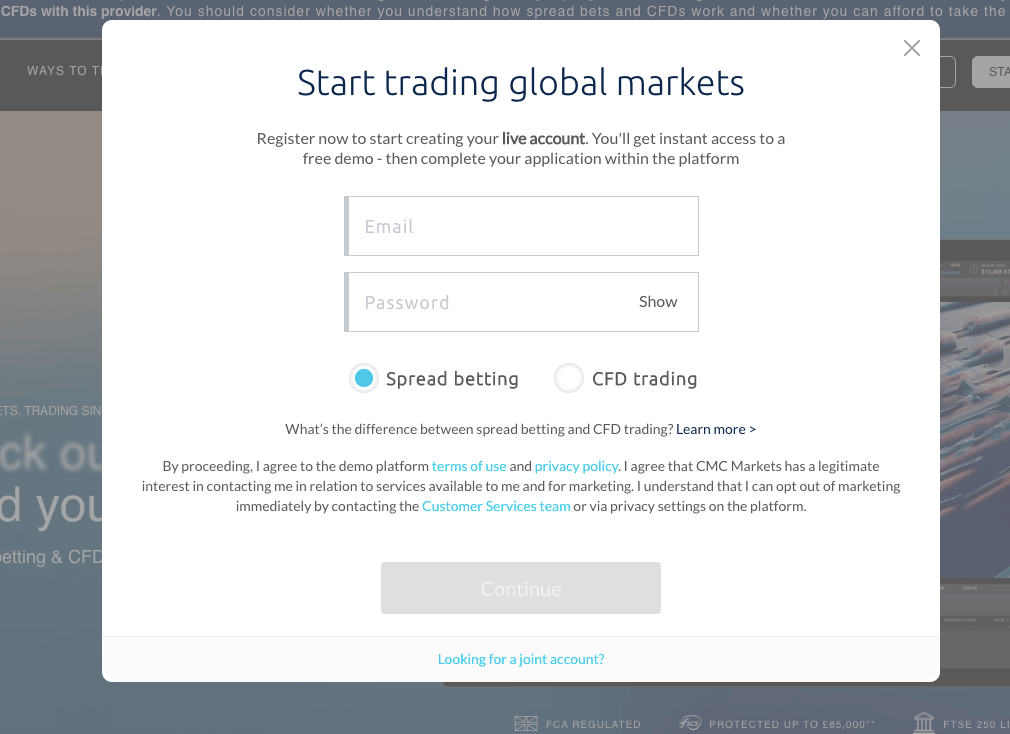 Create Account on CMC Markets UK