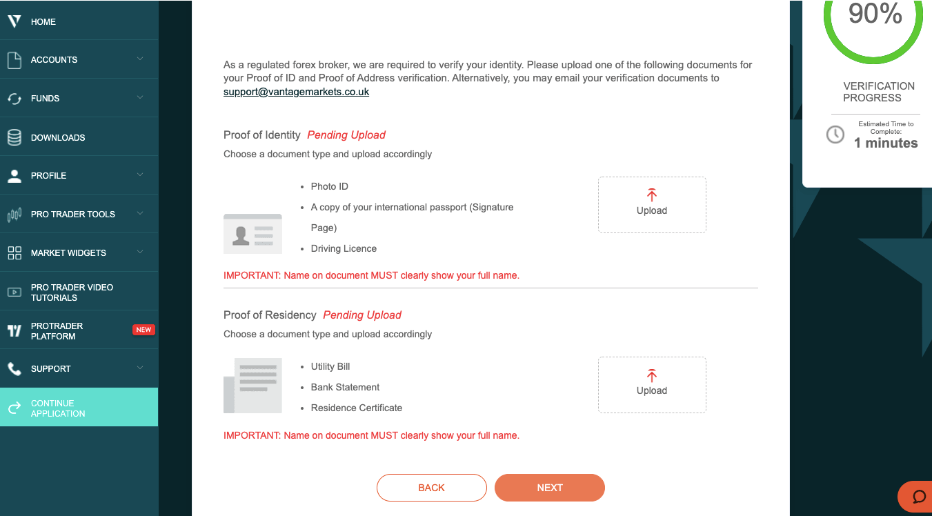 Vantage FX Account Verification