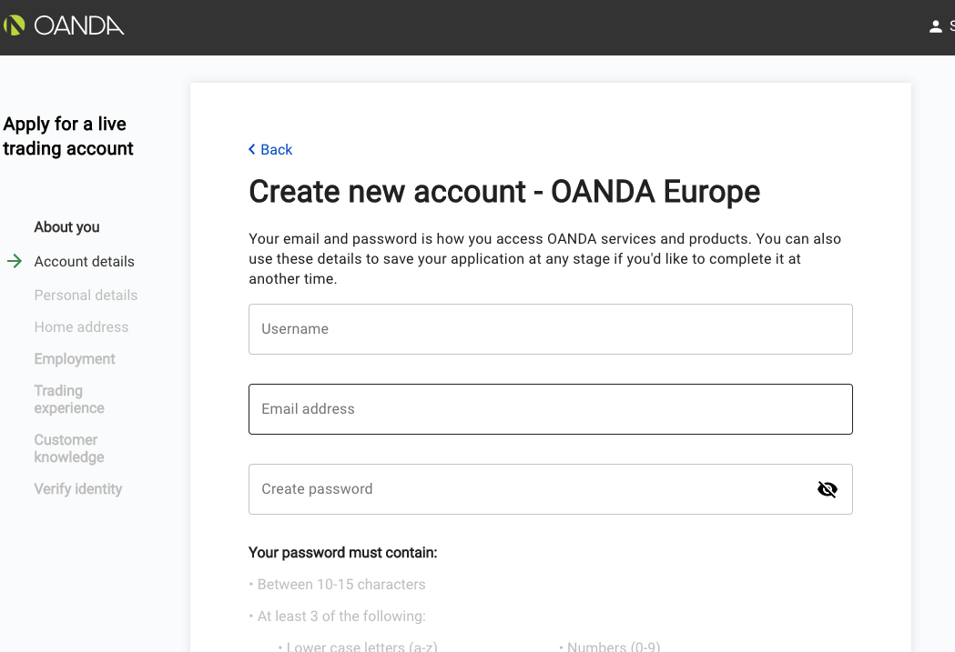 Signup with OANDA UK