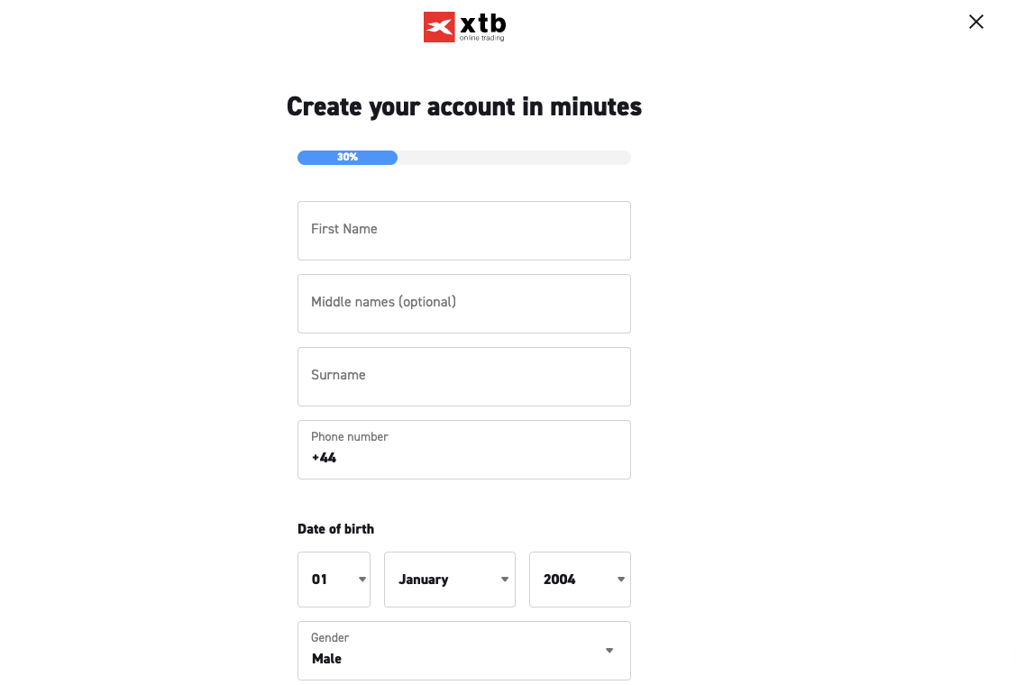 Signup on XTB UK